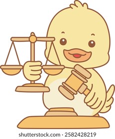 Cute Duck vector icon. Funny baby Duck animal series stock illustration. life of fluffy Duck designs.
Duck wa]]is bring a hammer and scales