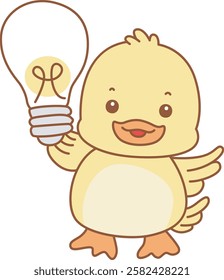 Cute Duck vector icon. Funny baby Duck animal series stock illustration. life of fluffy Duck designs.
Duck bring a lamp