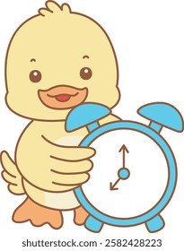 Cute Duck vector icon. Funny baby Duck animal series stock illustration. life of fluffy Duck designs.
Duck bring an alarm clock