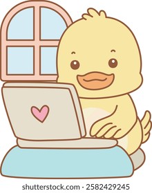 Cute Duck vector icon. Funny baby Duck animal series stock illustration. life of fluffy Duck designs.
Duck is study with notebook