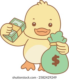 Cute Duck vector icon. Funny baby Duck animal series stock illustration. life of fluffy Duck designs.
Duck bring a lot of money