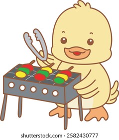 Cute Duck vector icon. Funny baby Duck animal series stock illustration. life of fluffy Duck designs.
Duck is roasting a barbecue 