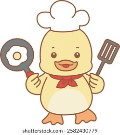 Cute Duck vector icon. Funny baby Duck animal series stock illustration. life of fluffy Duck designs.
Duck is a chef