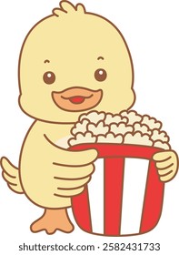 Cute Duck vector icon. Funny baby Duck animal series stock illustration. life of fluffy Duck designs.
Duck bring a popcorn