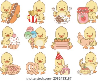 Cute Duck vector icon. Funny baby Duck animal series stock illustration. life of fluffy Duck designs.
Duck in the variation of snack and junk food