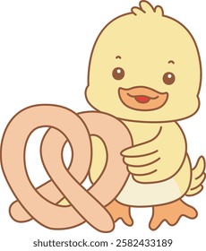 Cute Duck vector icon. Funny baby Duck animal series stock illustration. life of fluffy Duck designs.
Duck bring a waffle