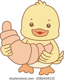 Cute Duck vector icon. Funny baby Duck animal series stock illustration. life of fluffy Duck designs.
Duck bring a bread