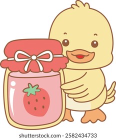 Cute Duck vector icon. Funny baby Duck animal series stock illustration. life of fluffy Duck designs.
Duck bring a strawberry jam