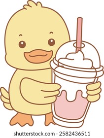 Cute Duck vector icon. Funny baby Duck animal series stock illustration. life of fluffy Duck designs.
Duck bring a milkshake