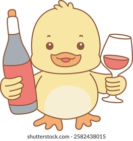 Cute Duck vector icon. Funny baby Duck animal series stock illustration. life of fluffy Duck designs.
Duck bring a bottle of beer