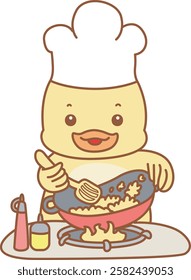 Cute Duck vector icon. Funny baby Duck animal series stock illustration. life of fluffy Duck designs.
Duck was cooking a fried rice