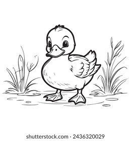 Lindo pato ilustración vectorial para niños página para colorear