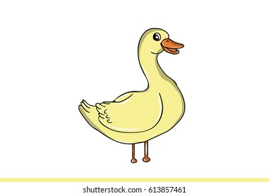 Cute Duck. Vector Illustration . Isolated on white background.