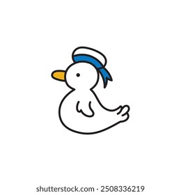 Cute Duck Vector, White Duck Wearing Hat Vector, Duck Vector Illustration, Cute Duck Image.