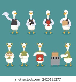 Cute duck waitstaff character collection.
