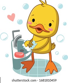 
cute duck washes hands / vector