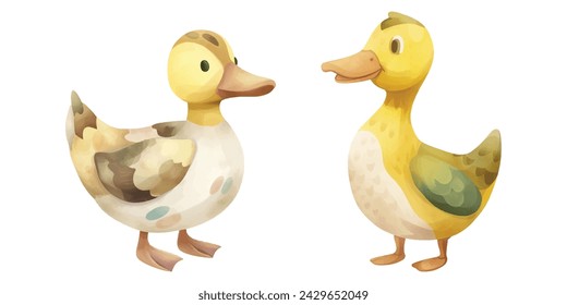 Cute duck watercolor vector illustration 