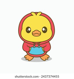 Cute Duck Wearing Hoodie Jacket Cartoon Vector Icon Illustration. Animal Fashion