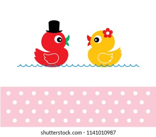 cute duck wedding card vector. cute duck couple anniversary greeting card. duck valentine card.