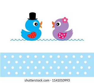 cute duck wedding card vector. cute duck couple anniversary greeting card. duck valentine card.