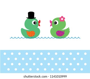 cute duck wedding card vector. cute duck couple anniversary greeting card. duck valentine card.