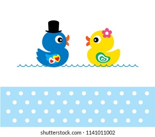 cute duck wedding card vector. cute duck couple anniversary greeting card. duck valentine card.
