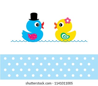 cute duck wedding card vector. cute duck couple anniversary greeting card. duck valentine card.