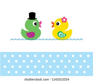 cute duck wedding card vector. cute duck couple anniversary greeting card. duck valentine card.