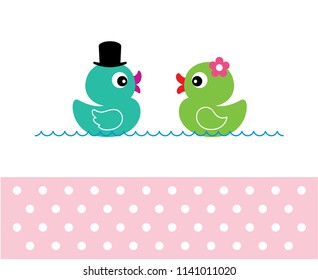 cute duck wedding card vector. cute duck couple anniversary greeting card. duck valentine card.