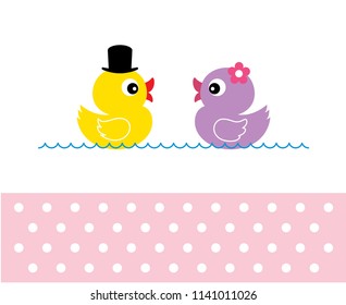 cute duck wedding card vector. cute duck couple anniversary greeting card. duck valentine card.