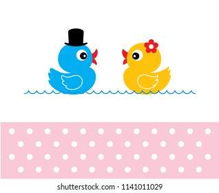 cute duck wedding card vector. cute duck couple anniversary greeting card. duck valentine card.
