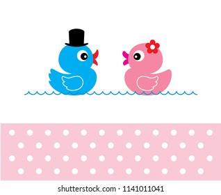 cute duck wedding card vector. cute duck couple anniversary greeting card. duck valentine card.