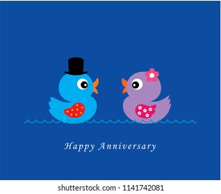 cute duck wedding card vector. cute duck couple anniversary greeting card. duck valentine card.