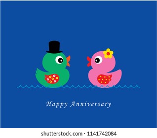 cute duck wedding card vector. cute duck couple anniversary greeting card. duck valentine card.