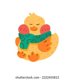 Cute duck wintercartoon vector illustrations isolated on white background. merry christmas  ,happy winter ,Cartoon suitable for, print, sublimation, shirt, postcard, printable, stationery ,kids ,etc.