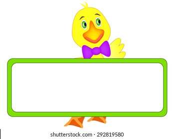 Cute duckling with banner.