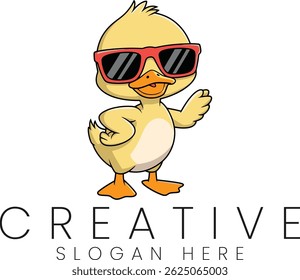 Cute duckling cartoon logo design perfect for kids brands character illustration cool sunglasses