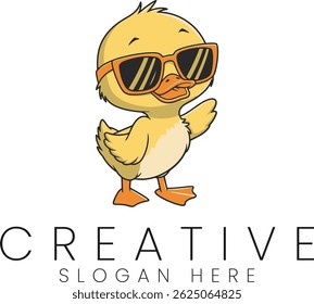 Cute duckling cartoon wearing sunglasses perfect for kids summer character design yellow bird