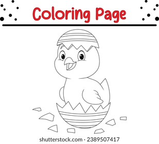  cute duckling come out from an Easter egg coloring page