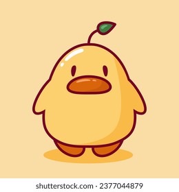 Cute Duckling with a Sprout on his Head. Yellow Plump Duckling. Concept for Stickers, Children's Toys, Funny Animal Character, Logo, Mascot. Vector illustration in flat style