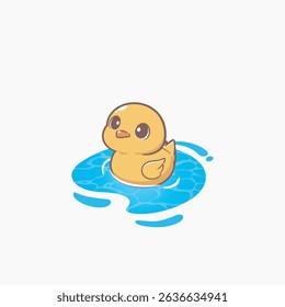 Cute duckling swimming on the water