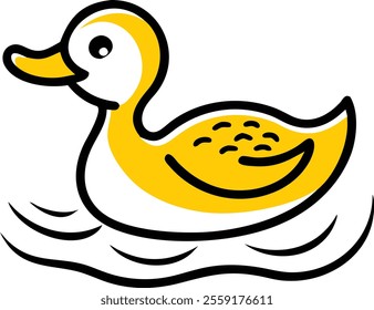 Cute duckling swimming in a pond vector art illustration image with white background