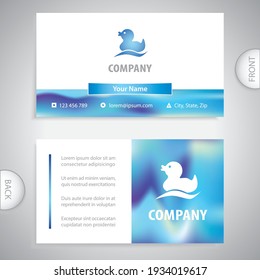 Cute duckling in the water.  Duck symbol for bird farm. Business card template. Concept for business and commerce.