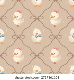 Patos lindos con el patrón de Vector de los lazos rosados y azules alternando
