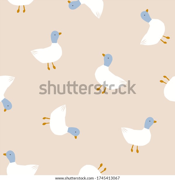 Cute ducks on beige pattern, modern baby pattern,\
children’s print