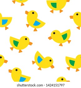 Cute ducks seamless pattern flat background design,vector illustration.Simple draw animal concept for baby textile or print.