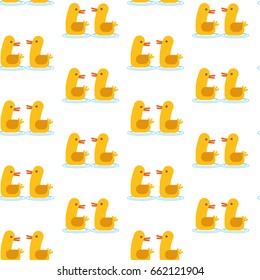 Cute ducks swimming seamless pattern. Flat design white background.