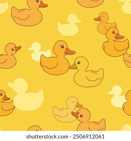Cute Ducky seamless pattern vector with yellow background
