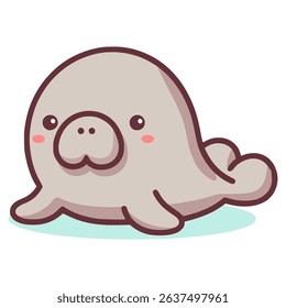 cute dugong wild animal flat color vector illustration template design