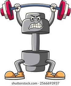 Cute Dumbbell lifting Olympic Barbell Gym in Retro Cartoon Character illustration